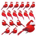 BANBERRY DESIGNS Cardinal Clip-On Christmas Tree Ornaments Set of 18 - Red Cardinals with Santa Hats and Metal Clips Attached - Small Artificial Birds for Crafts - Approx. 3 Inches Long… (2)