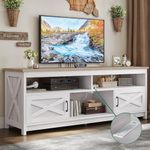 YITAHOME TV Stand for 75 Inch TV w/Power Outlets, Farmhouse Entertainment Center with Storage Cabinet, Rustic TV Cabinet Media Console Table for Living Room, 65'' Large TV Stand, Grey White/Grey Wash