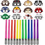 Star Galaxy Wars Theme Party Favor Gifts Decorations Supplies Set Included 12pcs Party Felt Masks, 12pcs Inflatable Light Saber Sword Toys Set for Kids Party Cosplay Dress Up Props