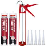 Decorators Caulk White Set - Bundle With 2x Soudal White Caulk Gap And Crack Cartridge, Silicone Gun And 5 Spare Silicone Nozzles - Fast Drying Caulk That Fills Cracks and Gaps