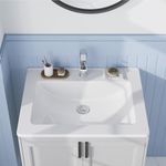 Semi-Recessed Bathroom Sink 21.26 × 17.72 Inch – Square White Ceramic Sink with Single Faucet Hole, Drop-In Vanity Sink,White Vanity Sink with Single Faucet Hole for Small Bathrooms