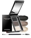 Eyebrow Powder Makeup Kit-3 Colors Eye Brow Tinted Powder Palette Long-Lasting Waterproof, Black Brown Series Brow Powder, Fill & Sculpt Full Eyebrows for Women, With Mirror,2 Brow Tool -Set 01