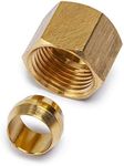 LTWFITTING 5/16-Inch Brass Compression Sleeves Ferrule with 5/16-Inch Compression Nut, Brass Compression Fitting (Pack of 75)