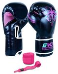 Evo Fitness Ladies GEL Rex Leather Boxing Gloves Punch Bag MMA Muay Thai Martial Arts Kick Boxing (6 Oz)