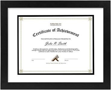 Golden State Art Black Color 11x14 Document/Photo Wood Frame with White over Black Double Mat For 8.5x11 Document & Certificates Real Glass