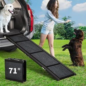 GarveeLife Upgraded Heavy Duty Dog Ramp for Large Dogs - 71" Long x 17" Wide Folding Pet Ramp with Non-Slip Surface & Side Rails, 300LBS Capacity for SUV, Truck, Outdoor, Indoor Use (Portable Design)