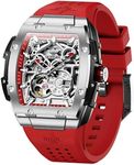 OLEVS Automatic Watches for Men Self Winding Luxury Skeleton Mechanical Business Dress Big Face Men's Wrist Watches Calendar Square Mens Red Watch