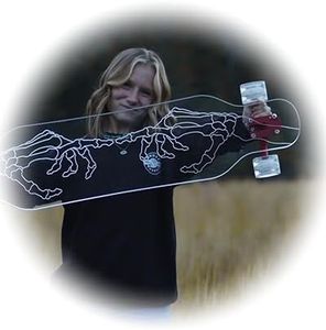 Ghost Long Board, 40 inchGhost Platypus Clear Longboard with Skeleton Fingers Design