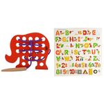 Skillofun - H-4C Wooden Sewing Toy Elephant, Multi Color L-31SK Wooden Nursery Tray with Picture with Knobs, Multi Color