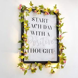 GloBrite Fairy Lights, LED Lights, Artificial Vines, Battery Fairy Lights with Timer | 2M Rose Flower Leaf Garland with 20 String Lights Led Fairy Lights, Fairy Lights for Bedroom, Wedding Decorations
