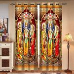 GYANTITEXTURE God Printed Doorway Curtain 9Ft Set of 2, Home Decoration Mandir Temple Pooja Room Curtains, 3D Digital Polyester Panel and Drapes with Eyelet Rings (4x9 Feet, Ram Darbar)