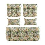 ARTPLAN Outdoor Cushions for Settee,Wicker Loveseat Cushions with Tie,Tufted Patio Cushions 2 U-Shaped Set of 5 Piece,Floral,L44xW19,Yellow Floral