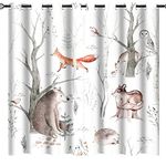 Rustic Woodland Forest Grommet Blackout Curtains for Living Room,Room Darkening Watercolor Cute Animals Owl Fox Butterfly Squirrel Bear Window Curtains,63x63in