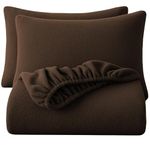 BSB HOME Warm & Hot Elastic Fitted Bedsheet with 2 Pillow Covers for Winter – Ultra Soft Polar Fleece Cozy & Wrinklefree Size - 78x72+10 Inches, Pattren- Solid, Colour- Coffee