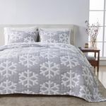 Matelassé Coverlet with Pillow Shams for King Size Beds - Lightweight Bedspread, Winter-Themed Bedding Set - Snowflake Muslin (King/California King, Grey/White)