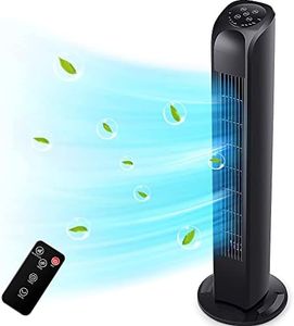 Uthfy Oscillating Tower Fan with Remote, Electric Standing Tower Fan Floor Fan for Bedroom Indoor Office and Home Use,Quiet Cooling Portable Bladeless Tower Fans, 30 inchs, Black Tower Fan