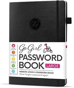 GoGirl Password Book with Alphabetical tabs – Internet Address & Password Keeper Logbook for Password Organization, Journal Notebook for Saving Website Logins. Large Size 7″ x 10″, Black