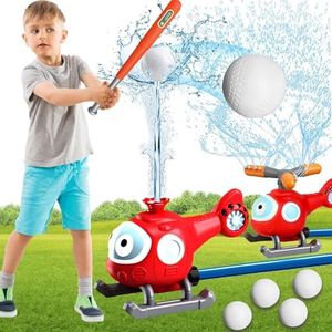 Water Sprinkler Baseball Toy for Kids Outdoor Play, 2 in 1 Snail Summer Water Game with 2 Sprinkler Heads, 360° Roating Spray Water Baseball (Airplane)