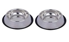 HOME BARGAINS Naaz Pet Anti Skid Stainless Steel Bowl For Feeding Small Dogs Cats And Kittens (Silver, 200 Ml X 2)-Set Of 2,?18 cm,H_6 cm,W_18 cm