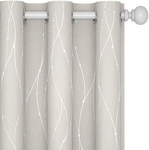 Deconovo Blackout Curtains and Drapes for Living Room, 84 Inch Length, Set of 2 - Room Darkening Curtain with Wave Dots Line Print (42 x 84 Inch, Beige, 2 Panels)