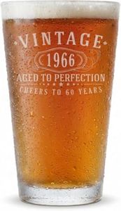 Spotted Dog Company Vintage 1966 Etched 16oz Pint Glass – Happy 60th Birthday Gifts for Men Women, Cheers to Turning 60 Year Old Man Decoration Decor, Anniversary Bday Party Favors Supplies, 1.0