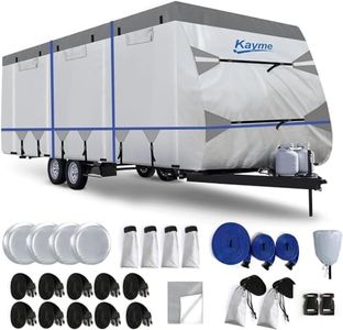 Kayme 300D Oxford Travel Trailer RV Cover, Tearproof Waterproof Windproof 20-22ft Camper Cover, RV Tarp Anti-UV Snowproof with Zipper Door, Wind Protector Straps，4 Tire Covers, and Jack Cover.