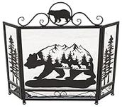 Modern Rustic Black Bear Wilderness Scene Fireplace Screen - Unique Heavy Duty Design - Cabin, Lodge, Mountain Art Decor