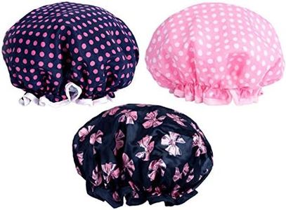 KissDate 3 Packs Double layer Shower Cap Waterproof Elastic Bath Cap for Women Shower Spa Salon