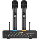 LiNKFOR UHF Wireless Microphone System with Bluetooth 4.2 Receiver Dual Channel Handheld Wireless Microphone with Multi Adjustable Knob Cordless Microphone with Mic Jack for Wedding Conference Karaoke