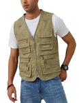 Gihuo Men's Fishing Vest Casual Utility Travel Safari Cargo Outdoor Work Photo Fly Vest Jacket with Multi Pockets, Beige, Large