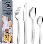 32 Pcs Silverware Set for 8, BEWOS Stainless Steel Flatware Cutlery Set, Mirror Polished Utensils Set, Forks Spoons and Knives Set, Tableware Set for Home/Kitchen/Restaurant/Hotel, Dishwasher Safe