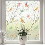 Coavas Window Privacy Film: Stained Glass Window Film Non-Adhesive Static Cling Bird Frosted Glass Window Film Heat Control Window Stickers for Bathroom Door, Frosted, 17.7 x 78.7 Inches