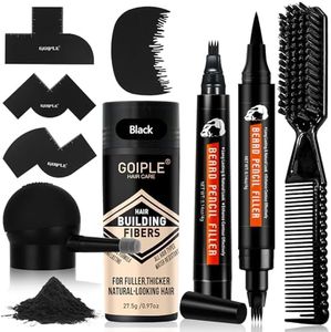 Beard Pencil Filler for Man Water Proof Beard Pen & Beard Brush Long Lasting Coverage Natural Finish - Black Hair Fiber Enhancements Barber Spray - Male Mustache Repair Shape Enhance Card Facial Hair