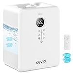 Cool and Warm Mist Humidifiers for Bedroom Large Room, Syvio 6L Top Fill Air Humidifiers for Baby, Plants, Whole House Quick Humidify up to 755 sq.ft, Remote Control, with 1 Fish-Filter, Milky White