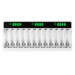 HiQuick LCD Battery Charger for AA & AAA Rechargeable Batteries with Type C and Micro USB Input(5V 2A), 12 Slots, Multiple Battery Charger with Battery Detection Technology, AA AAA Battery Charger