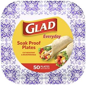 Glad Square Disposable Paper Plates for All Occasions | Soak Proof, Cut Proof, Microwaveable Heavy Duty Disposable Plates | 8.5" Diameter, 50 Count Bulk Paper Plates,Purple
