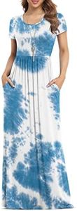 VIISHOW Women's Short Sleeve Floral Dress Loose Plain Maxi Dresses Casual Long Dresses with Pockets, Tie Dye Blue, Large