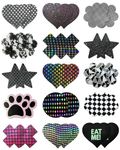 CICKEE Nipple Covers 15 Pairs Black Pasties Rave Pack Sexy Pasty Glitter Glow in The Dark Universal 3 Inches for Small or Large Boob Breast Petal Stickers Cakes Body Womens Bra Star Pasties - Black