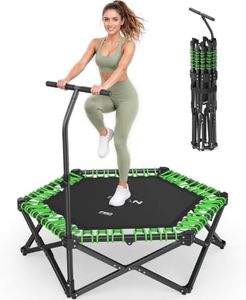 BCAN 51" BT8 Fully Foldable Bungee Rebounder Trampoline for Adults with Handle, 500 lbs Capacity, Large Jumping Area, Low-Impact Mini Exercise Trampoline for Indoor Workout, Quick Setup | FED Fitness