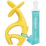 Baby Teething Toys for 3-6-9-12 Months with Strap to Clip, Mombella Dancing Elephant Silicone Teether & Toothbrush for Teeth Beginning & Eruption Period, Relieve Itch, Clean Tongue & Gum, Yellow