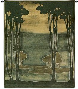 Nouveau Trees I by Jennifer Goldberger | Woven Tapestry Wall Art Hanging | Earthy Silhouetted Landscape | 100% Cotton USA Size 53x43