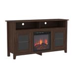 WE Furniture 58" Wood Highboy Style TV Stand Fireplace Console, Espresso