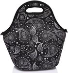 VASCHY Neoprene Insulated Lunch Tote Bag for Women Girls with Detachable Adjustable Shoulder Strap for Work in Paisley Clover Pattern