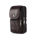 GOTEO Large Capacity Leather Mobile Phone Pouch, Multifunction Lightweight Waist Belt Pouch with Mobile Phone Holder for Men and Women (Chocolate Brown)
