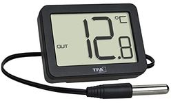 TFA Dostmann 30.1066.01 Digital Indoor/Outdoor Thermometer with Waterproof Temperature Sensor, Maximum and Lowest Values, with Magnet/Stand, Black