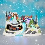 Animated Christmas Village Multicolored Galaxy River Rotating Train Reindeer LED Music