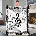 Gifts for Music Lovers Black White Music Note Blanket Soft Cozy Fleece Flannel Music Gifts Throw Blanket Piano Keys Instruments Musical Gifts Ideas for Musician Singer Pianist Women Men 130x152 cm