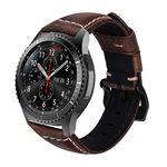 iBazal Gear S3 Watch Band 46mm, Gear S3 Frontier/Classic Bands with Black Clasp 22mm Genuine Leather Replacement Strap for Samsung Gear S3 Frontier/Classic SM-R760/Pebble Time New Retro Leather-Coffee