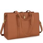 IGOLUMON Laptop Bag for Women 15.6 Inch Leather Laptop Tote Bag Waterproof Work Shoulder Bag Lightweight Computer Tote Bag Professional Women Business Office Bag Large Travel Handbag Brown