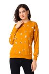 Stories.Label Sweatshirt for Women Stylish Winter Wear, Printed Long Sleeve Cotton Sweater for Girls Includes Plus Sizes (L, Yellow)